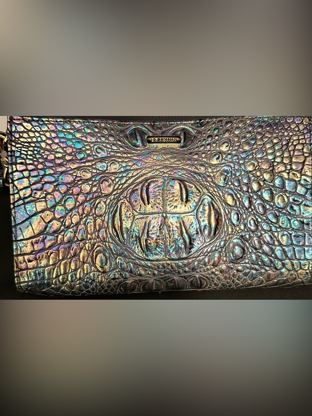 Brahmin Mother of Pearl Daisy Iridescent/Holographic Wristlet